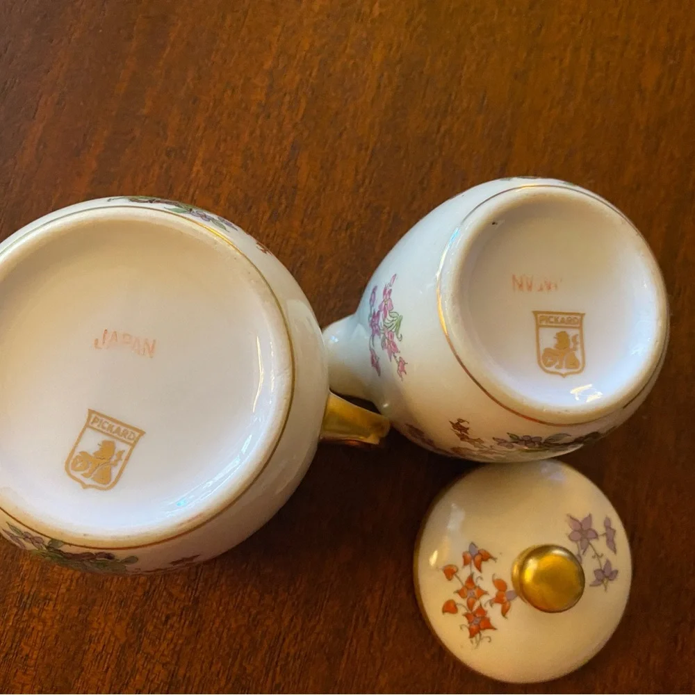 Pickard Floral Cream and Sugar Set with Gold Trim. 1930’s
